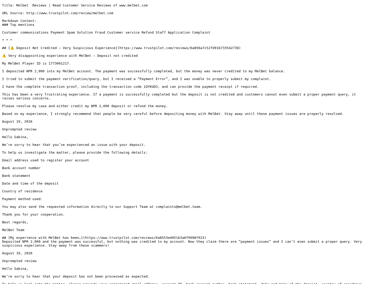 Captura contextual de opiniones públicas asociadas a melbet.com